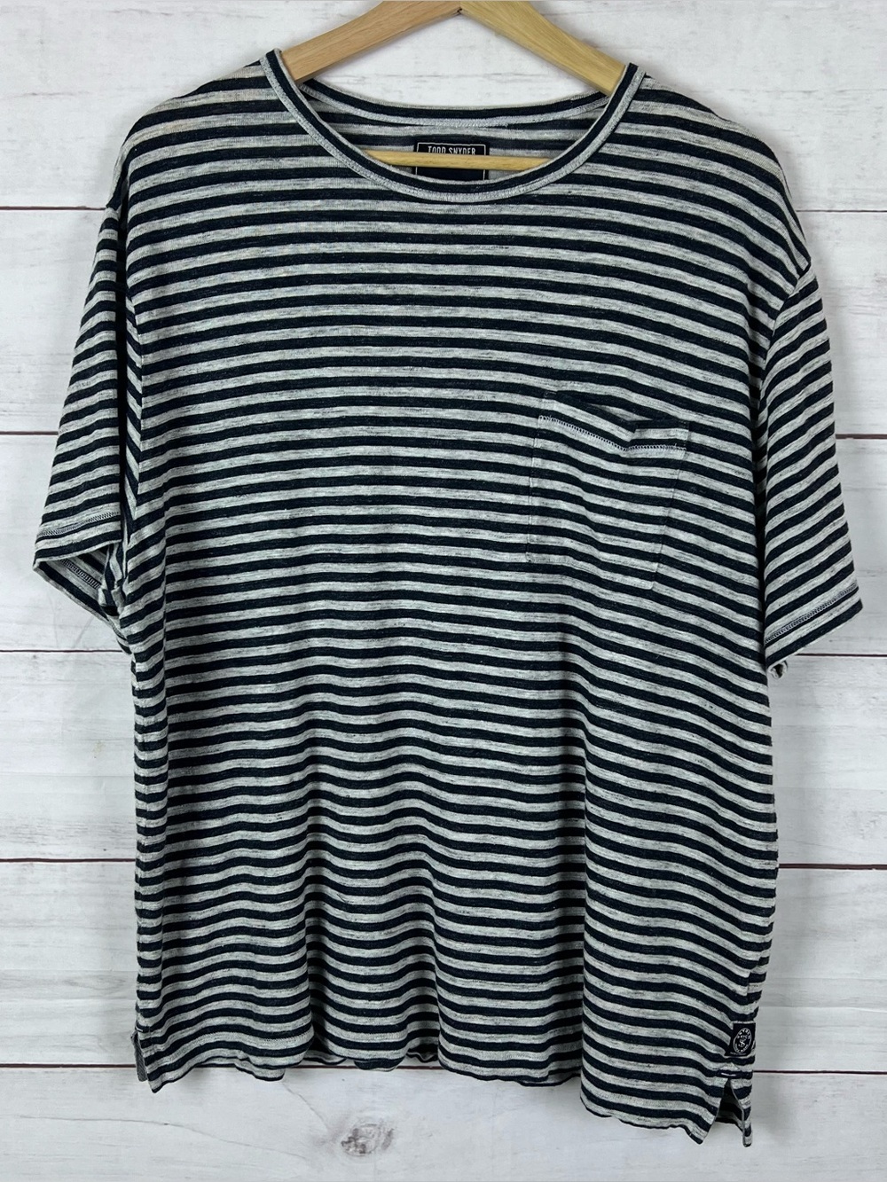 Todd Snyder T Shirt Mens XXL Linen Stripe Short Sleeve Luxury Light Pocket Tee